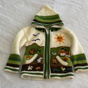 Kids size 4 Colorful Knit Hooded Sweater cardigan with Nature Motif